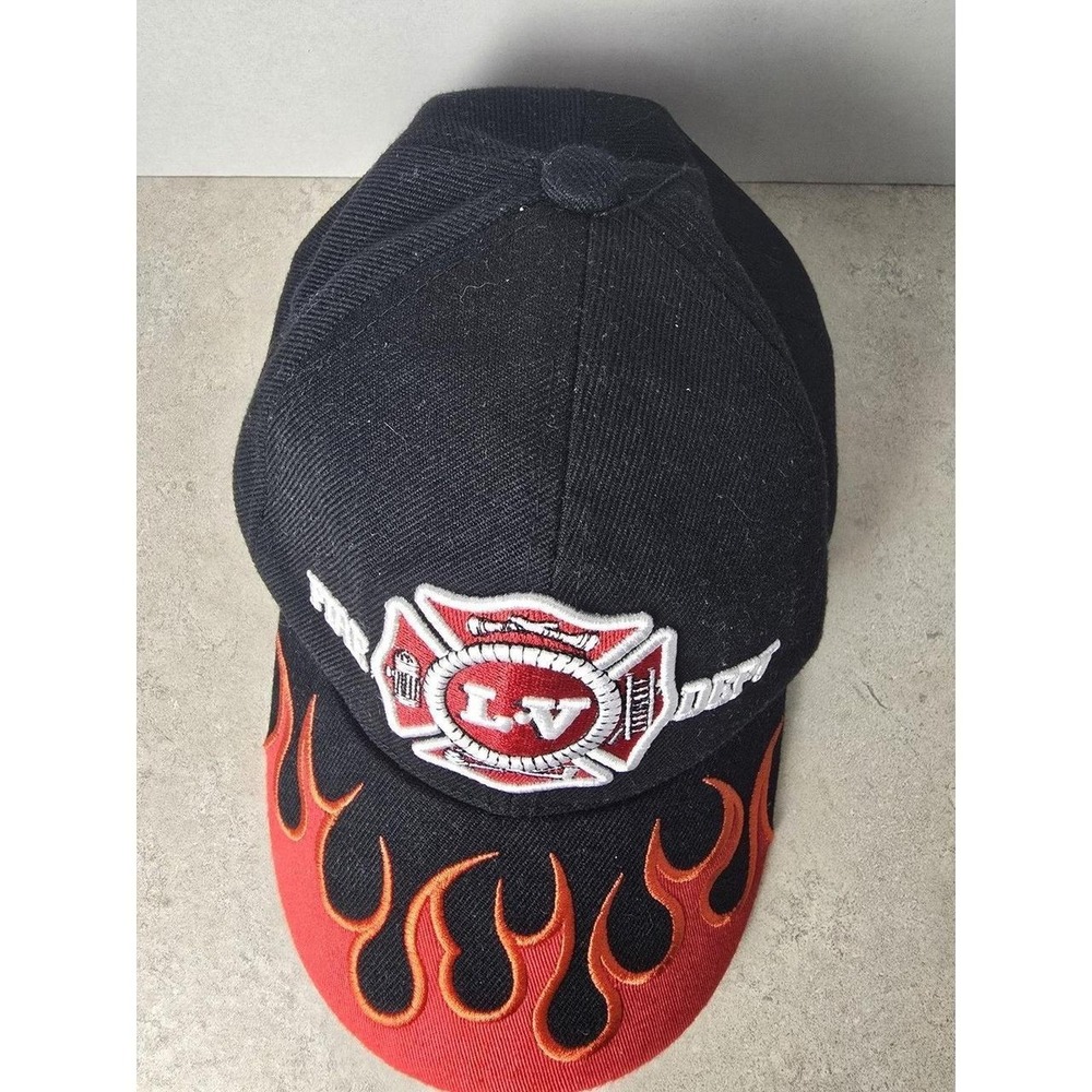Chelona Hat Mens OS Black Las Vegas Fire Dept Flame Baseball Cap Biker Y2K - Picture 5 of 8
